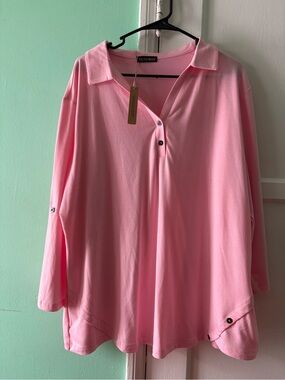 TicciMiss Pink Collared Long-Sleeve Women's Top